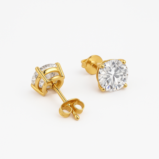 1 Ct Round DIAMOND "GH VS2" Lab CREATED Earrings Gold Studs - Image 2