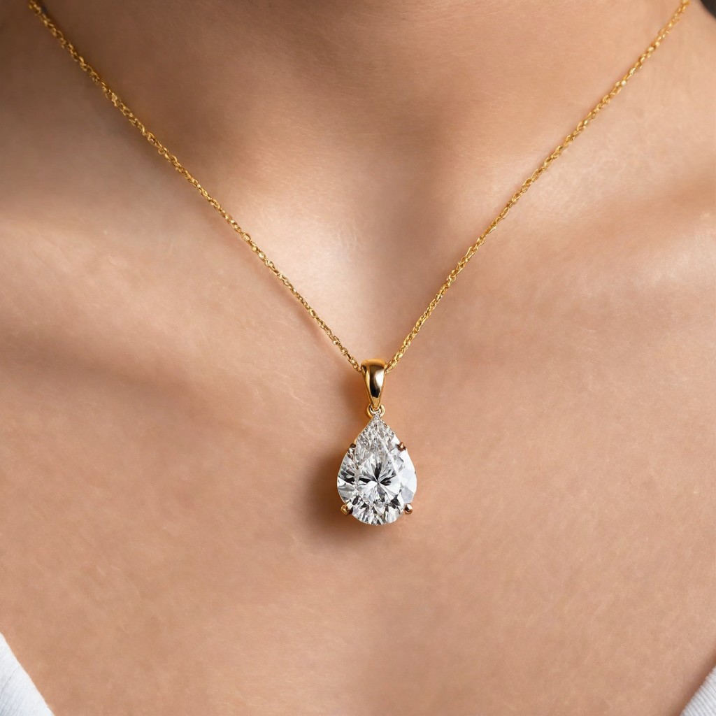2 Ct Pear FG VS Lab Grown Diamond 14kt Yellow Gold  Solitaire Pendant Necklace