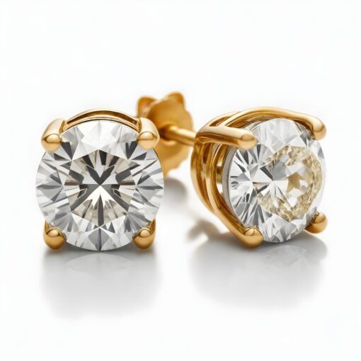 1 Ct Round DIAMOND "GH VS2" Lab CREATED Earrings Gold Studs - Image 3