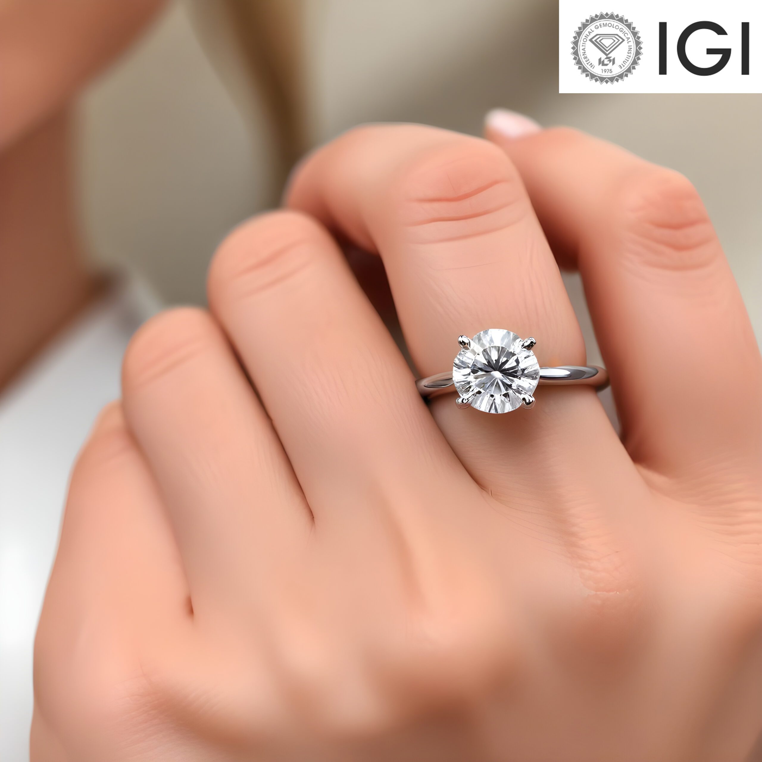 IGL Certified 1 Ct Round GH VS2 Lab Grown Diamond 14KT White Gold Solitaire Engagement Ring - Image 2
