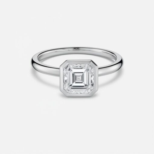 Asscher Bezel Diamond Solid Gold Engagement Ring - LDBA004