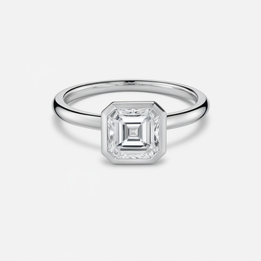 Asscher Bezel Diamond Solid Gold Engagement Ring - LDBA004