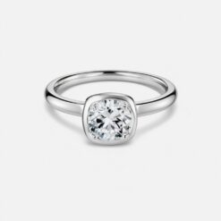 Cushion Bezel Diamond Solid Gold Engagement Ring - LDBC004