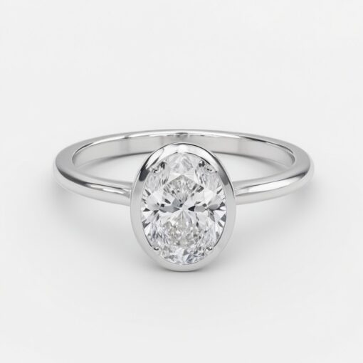 Oval Bezel Diamond Solid Gold Engagement Ring - LDBO001