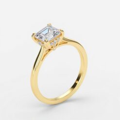Emerald Hidden Halo 0.18 Carat Diamond Solid Gold Engagement Ring - LDHHE006