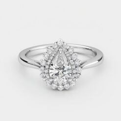 Pear Halo 0.57 Carat Diamond Solid Gold Engagement Ring - LDHP009
