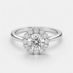 Round Halo 0.18 Carat Diamond Solid Gold Engagement Ring - LDHR003