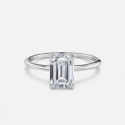 Emerald Solitaire Diamond Solid Gold Engagement Ring - LDSE008