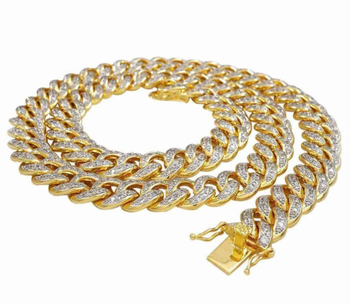 16 Carat Lab Grown Diamond Mens Cuban Link Chain Necklace Solid Gold 14 MM