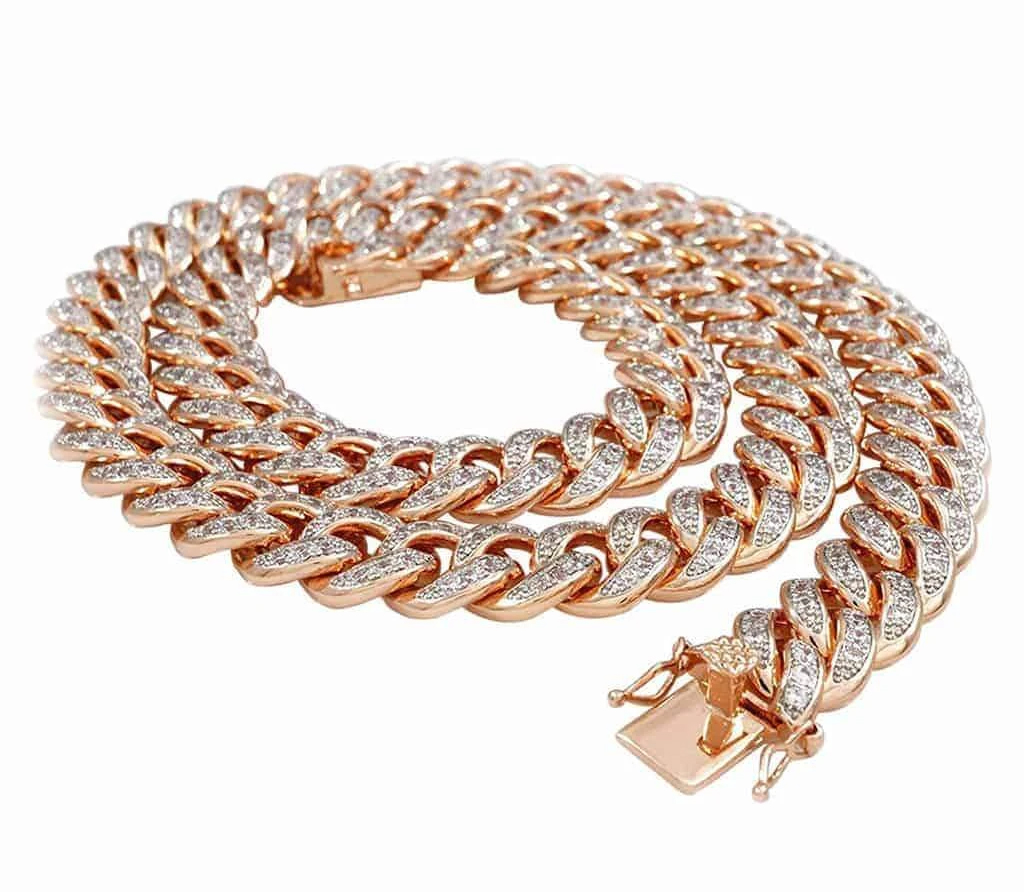 16 Carat Lab Grown Diamond Mens Cuban Link Chain Necklace Solid Gold 14 MM
