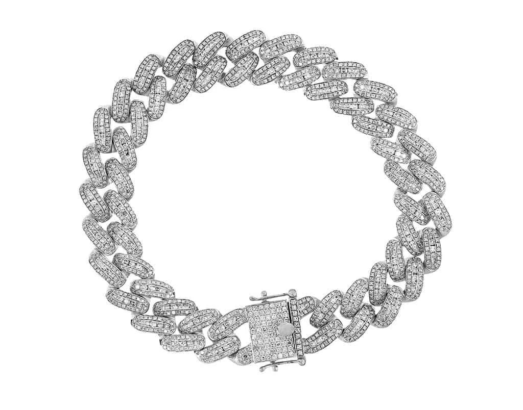 8 Carat Lab Grown Diamond Mens Cuban Link Bracelet Solid Gold
