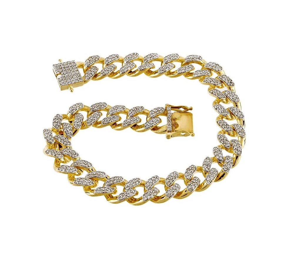 3 Carat Lab Grown Diamond Mens Cuban Link Bracelet Solid Gold