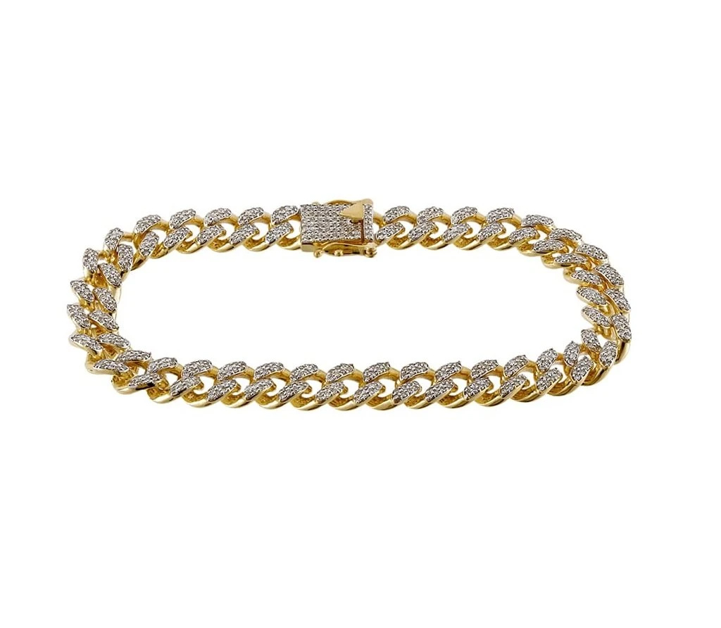 3 Carat Lab Grown Diamond Mens Cuban Link Bracelet Solid Gold