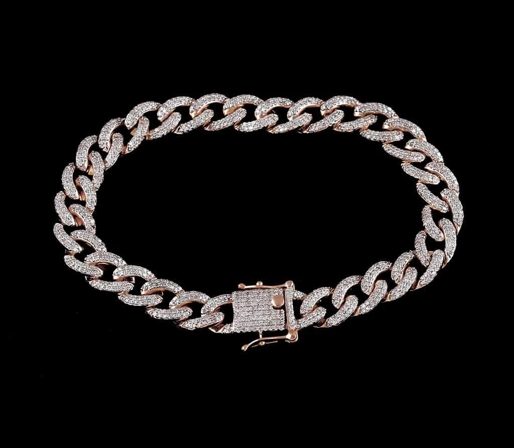 4 Carat Lab Grown Diamond Mens Cuban Link Bracelet Solid Gold