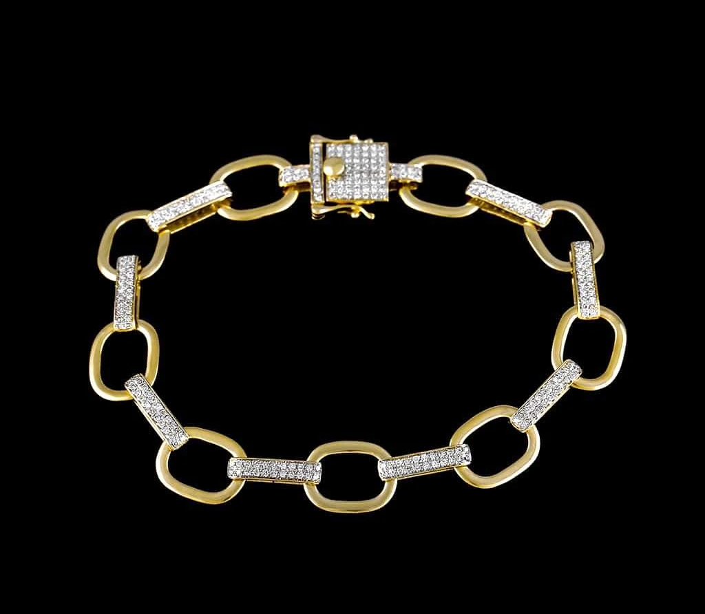 2 Carat Lab Grown Diamond Mens Cuban Link Bracelet Solid Gold 12 MM