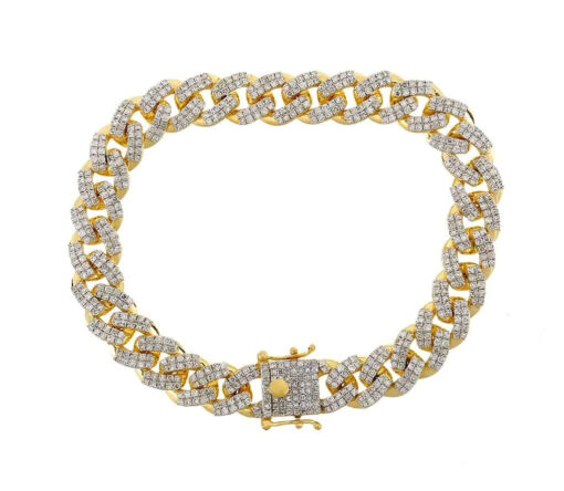 7 Carat Lab Grown Diamond Mens Cuban Link Bracelet Solid Gold 10 MM