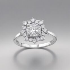 Cushion Cluster 0.48 Carat Diamond Solid Gold Engagement Ring - LDCC0011