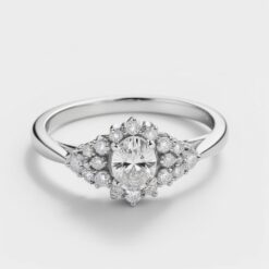 Oval Cluster 0.27 Carat Diamond Solid Gold Engagement Ring - LDCO0011