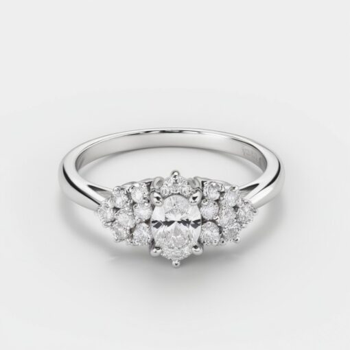 Oval Cluster 0.3 Carat Diamond Solid Gold Engagement Ring - LDCO0012