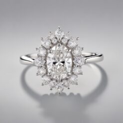 Oval Cluster 0.285 Carat Diamond Solid Gold Engagement Ring - LDCO004