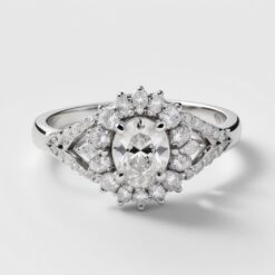 Oval Cluster 0.54 Carat Diamond Solid Gold Engagement Ring - LDCO006