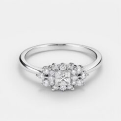 Princess Cluster 0.27 Carat Diamond Solid Gold Engagement Ring - LDCPR0011
