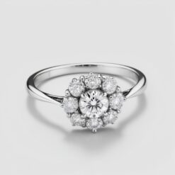 Round Cluster 0.12 Carat Diamond Solid Gold Engagement Ring - LDCR004