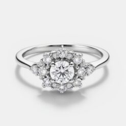 Round Cluster 0.255 Carat Diamond Solid Gold Engagement Ring - LDCR007