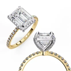 Emerald Diamond Bands 0.34 Carat Diamond Solid Gold Engagement Ring - LDCVD004