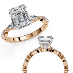 Emerald Solitaire 0.082 Carat Diamond Solid Gold Engagement Ring - LDCVD017