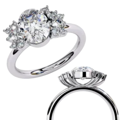 Oval Cluster 0.215 Carat Diamond Solid Gold Engagement Ring - LDCVD019