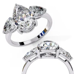 Pear Trilogy 0.9 Carat Diamond Solid Gold Engagement Ring - LDCVD028