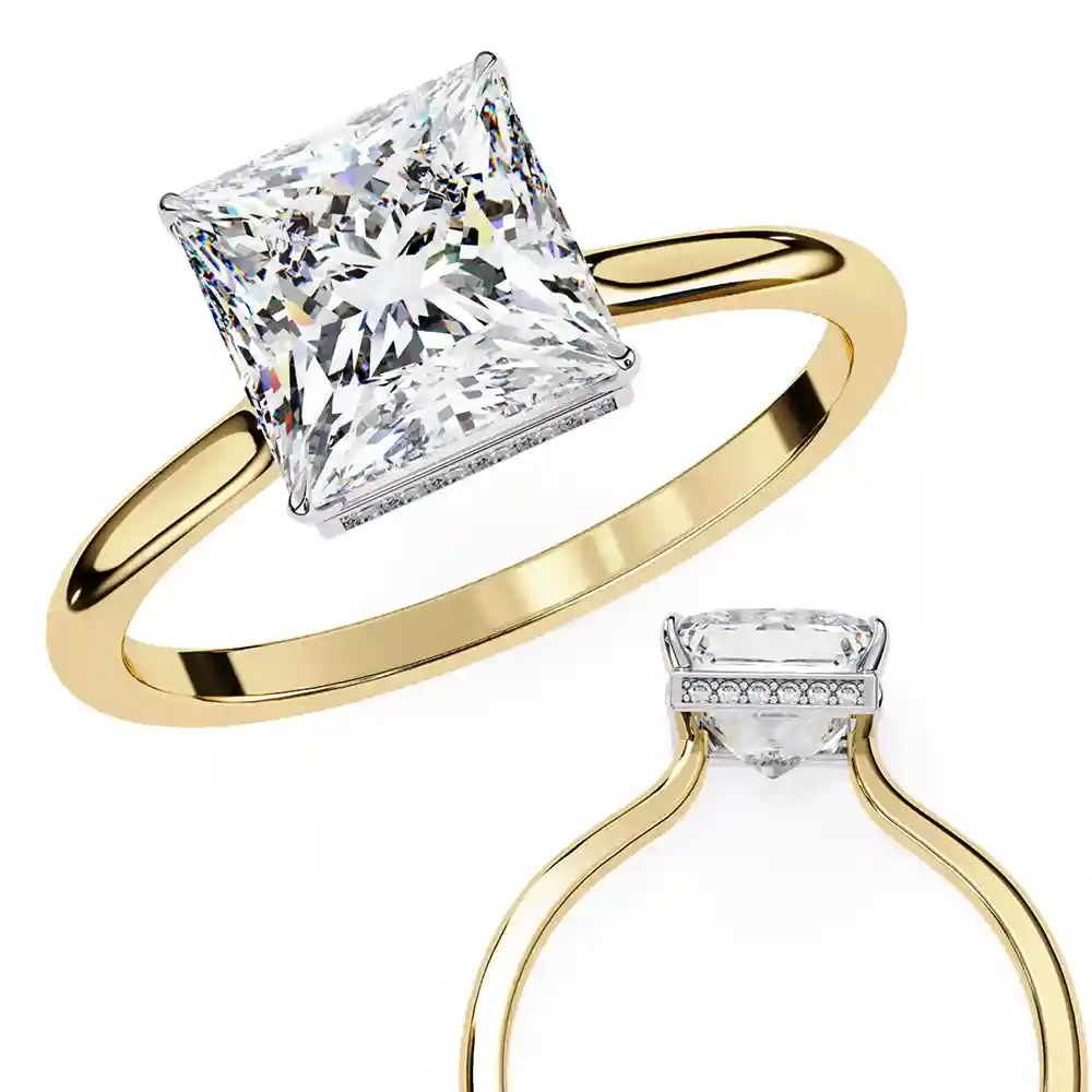 Round Hidden Halo 0.07 Carat Diamond Solid Gold Engagement Ring - Image 2