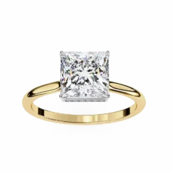 Round Hidden Halo 0.07 Carat Diamond Solid Gold Engagement Ring