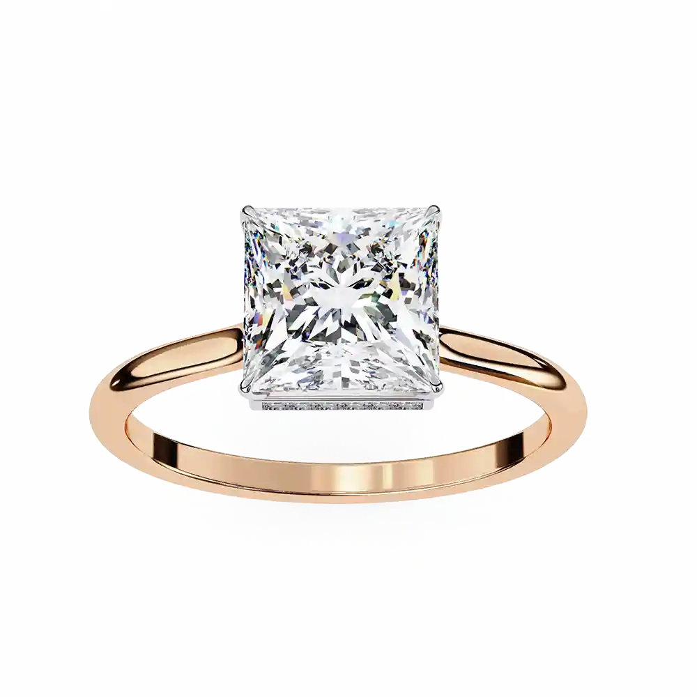 Round Hidden Halo 0.07 Carat Diamond Solid Gold Engagement Ring - Image 3