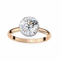 Round Hidden Halo 0.05 Carat Diamond Solid Gold Engagement Ring
