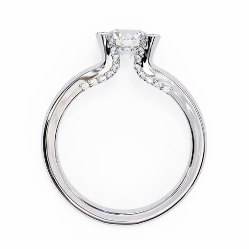 Round Hidden Halo 0.146 Carat Diamond Solid Gold Engagement Ring - Image 5