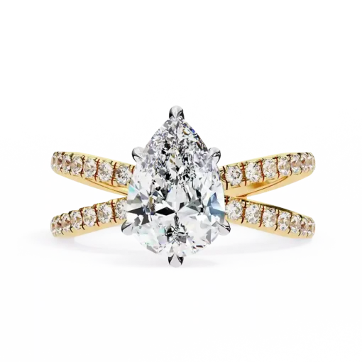 Pear Hidden Halo 0.41 Carat Diamond Solid Gold Engagement Ring