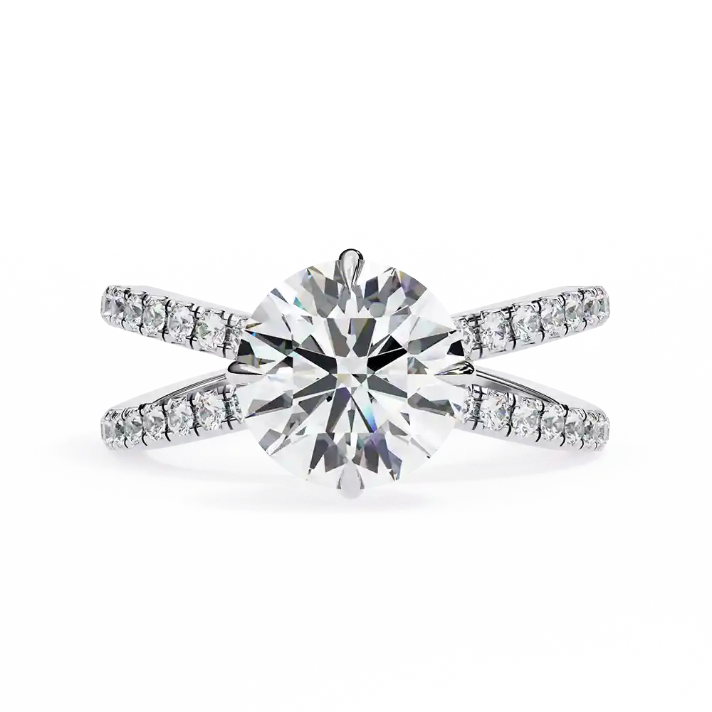 Round Hidden Halo 0.42 Carat Diamond Solid Gold Engagement Ring