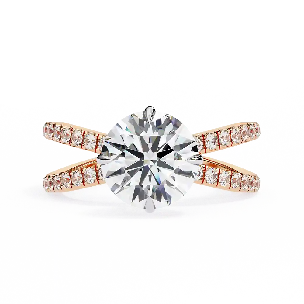 Round Hidden Halo 0.42 Carat Diamond Solid Gold Engagement Ring - Image 4