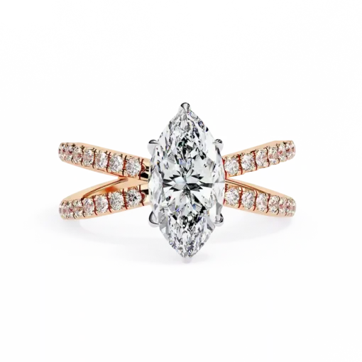 Marquise Hidden Halo 0.45 Carat Diamond Solid Gold Engagement Ring - Image 5