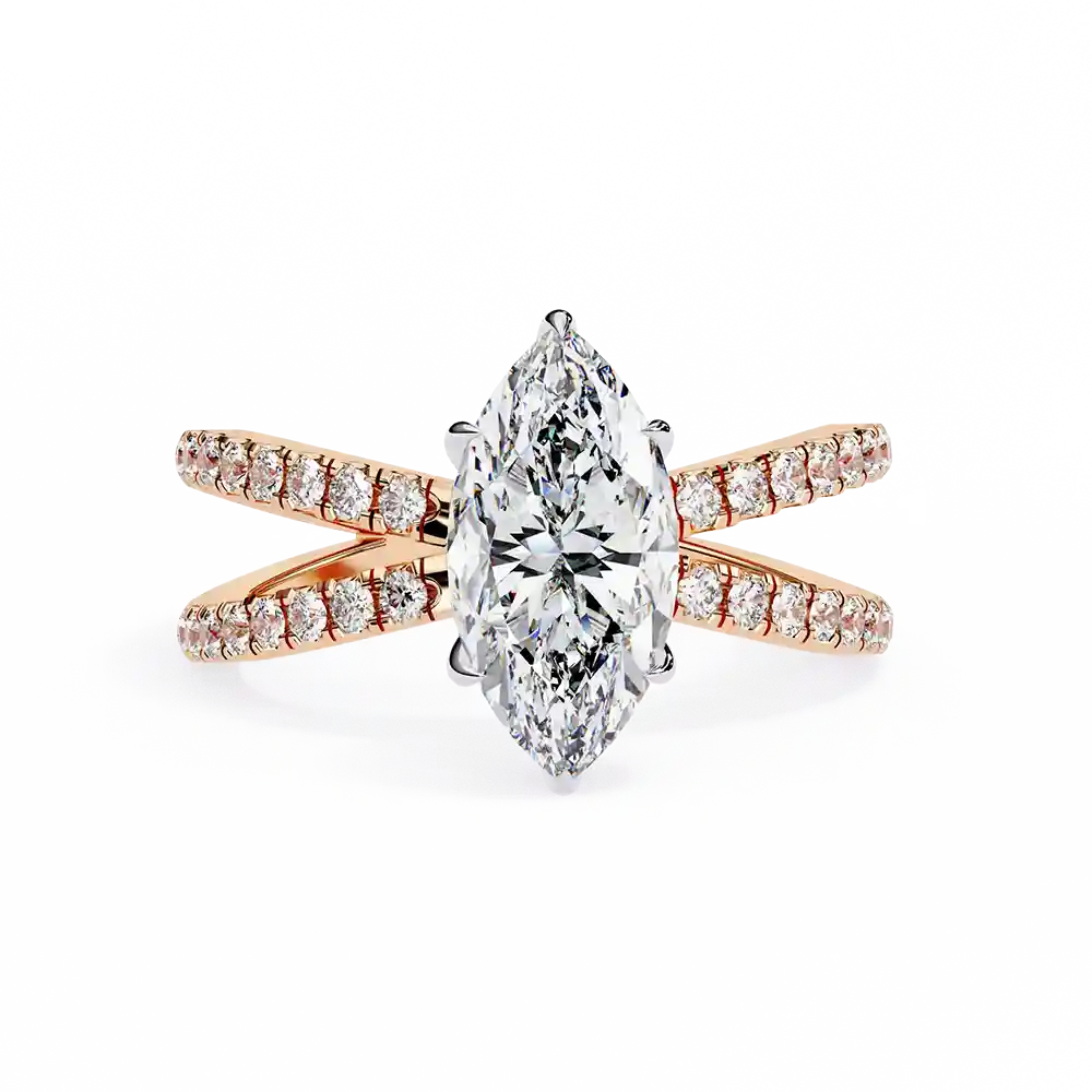 Marquise Hidden Halo 0.32 Carat Diamond Solid Gold Engagement Ring - Image 3