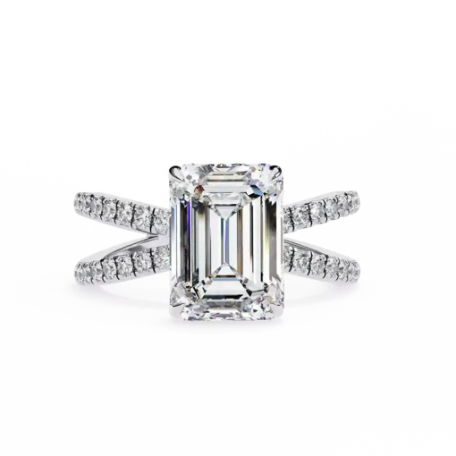 Emerald Hidden Halo 0.32 Carat Diamond Solid Gold Engagement Ring