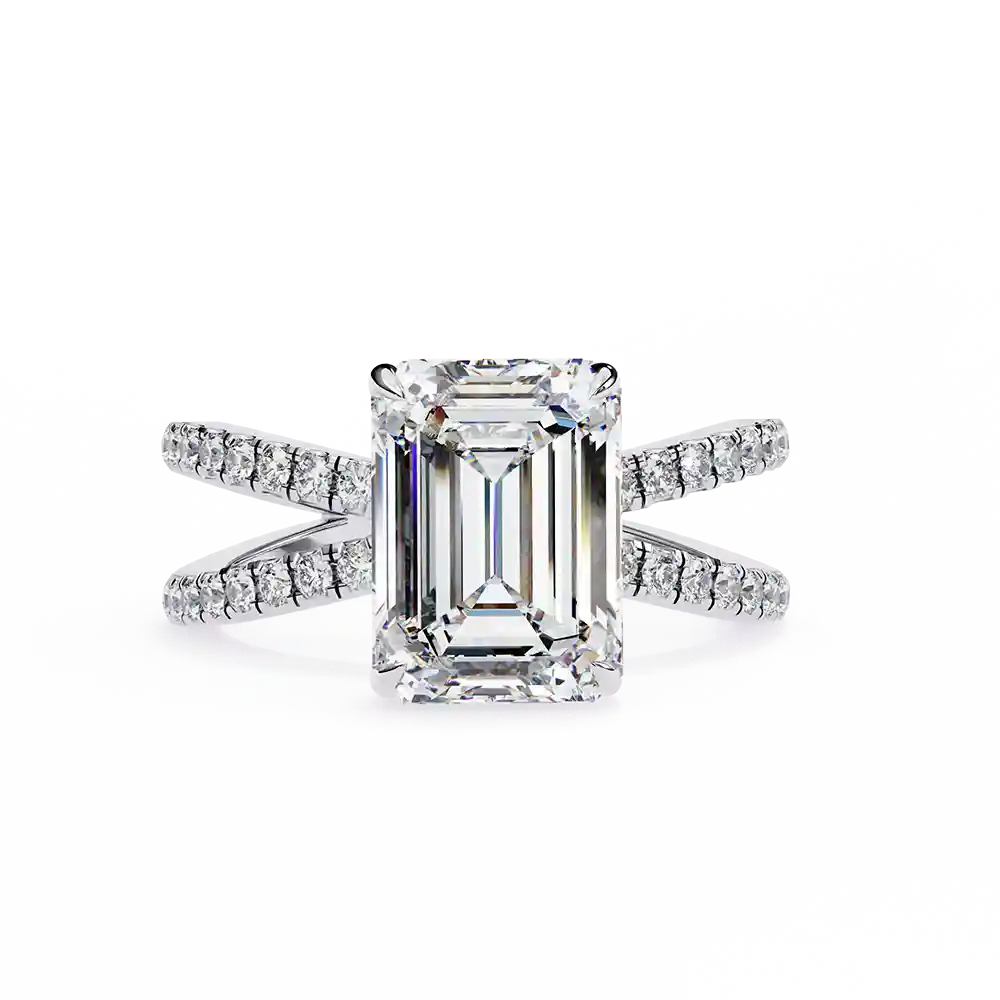 Emerald Hidden Halo 0.32 Carat Diamond Solid Gold Engagement Ring