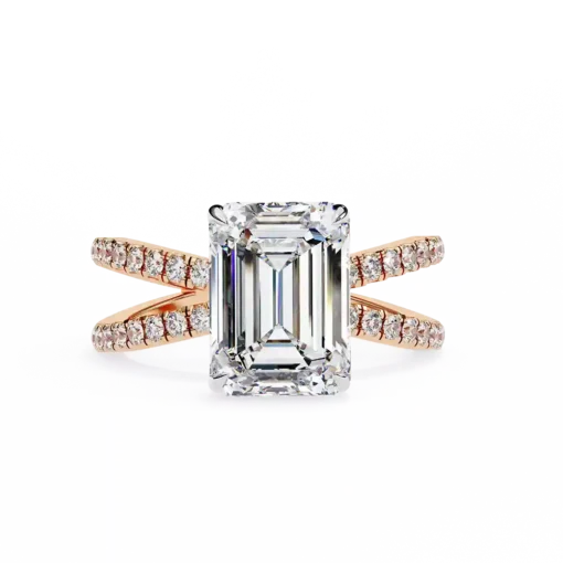Emerald Hidden Halo 0.32 Carat Diamond Solid Gold Engagement Ring - Image 4
