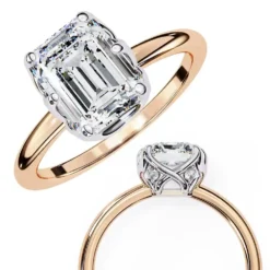 Emerald Hidden Halo 0.071 Carat Diamond Solid Gold Engagement Ring