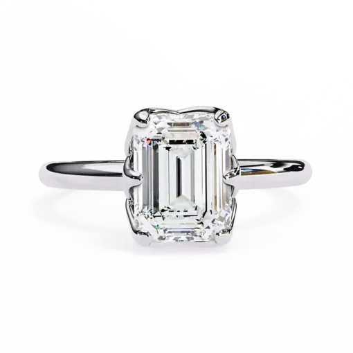Emerald Hidden Halo 0.071 Carat Diamond Solid Gold Engagement Ring - Image 5