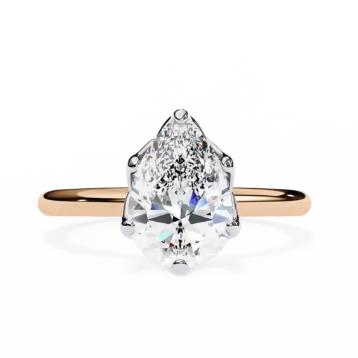 Pear Hidden Halo 0.06 Carat Diamond Solid Gold Engagement Ring - Image 7
