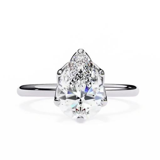 Pear Hidden Halo 0.06 Carat Diamond Solid Gold Engagement Ring - Image 8