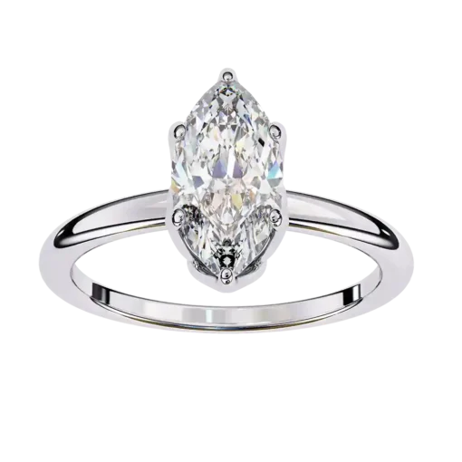 Marquise Hidden Halo 0.06 Carat Diamond Solid Gold Engagement Ring - Image 10